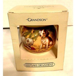 1983 HALLMARK "GRANDSON" SATIN CHRISTMAS ORNAMENT UNBREAKABLE VINTAGE NEW IN BOX